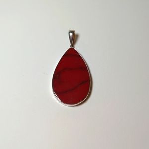 Sterling Silver Tree of Life Red Coral Teardrop Pendant .925